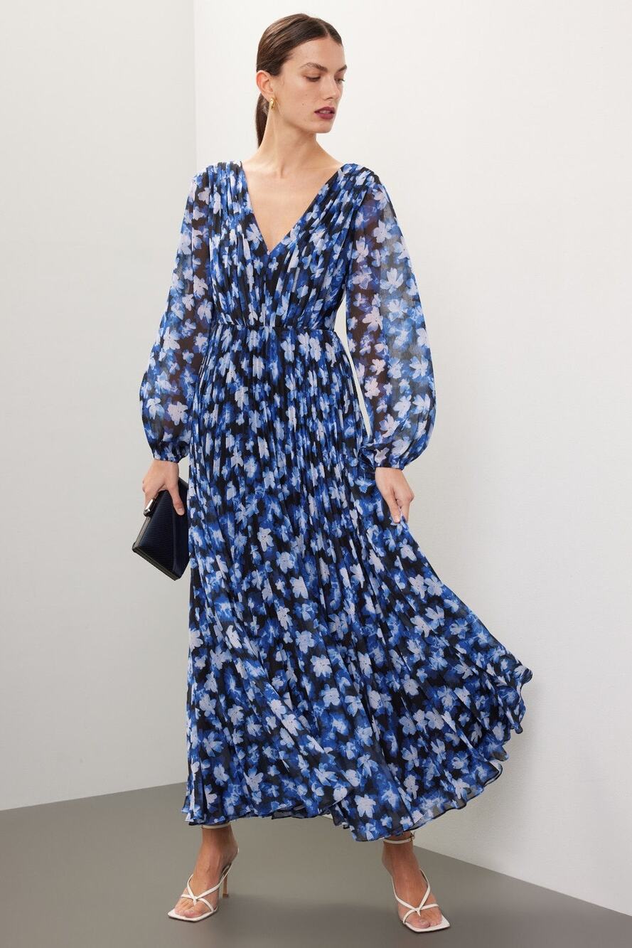 ML MONIQUE LHUILLIER Melanie Black Floral Print Chiffon A-Line Dress Size 0